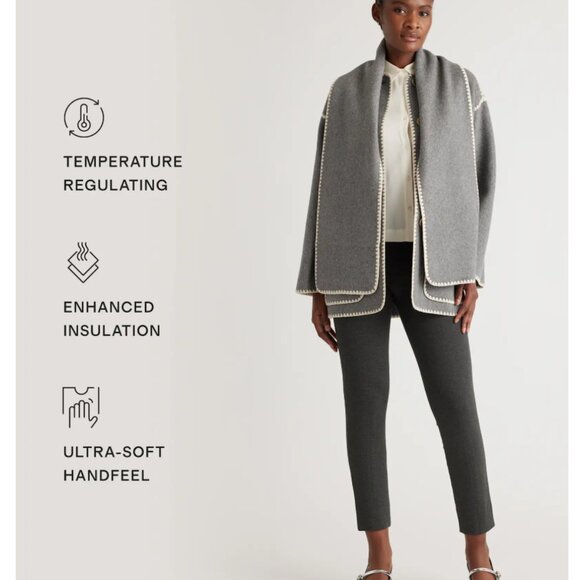 NWT Quince Double-Faced Merino Wool Scarf Coat - Heather Gray - Size XS - Picture 3 of 13